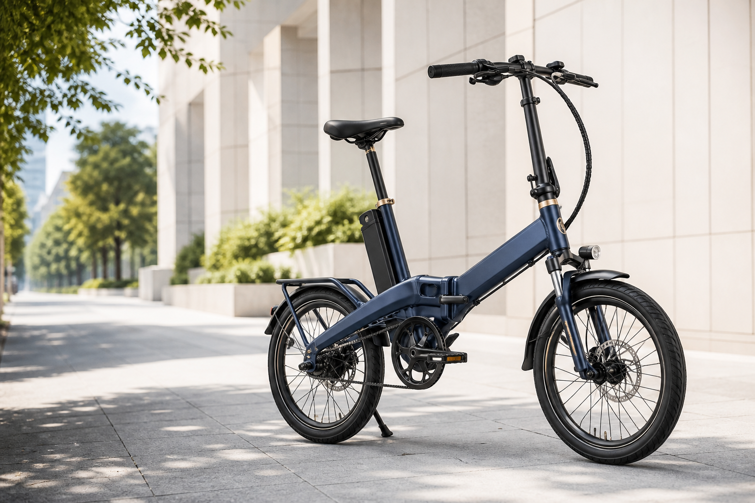 街中に置かれた折りたたみ電動アシスト自転車のイメージ
