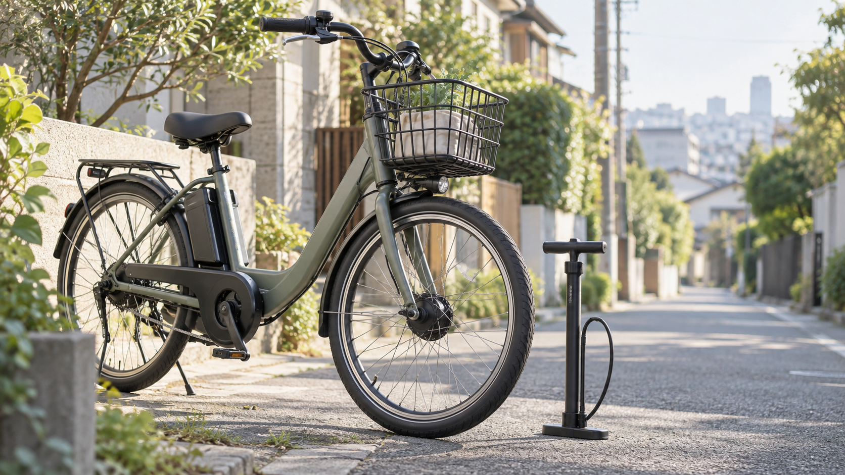 電動自転車とフロアポンプのアイキャッチ画像