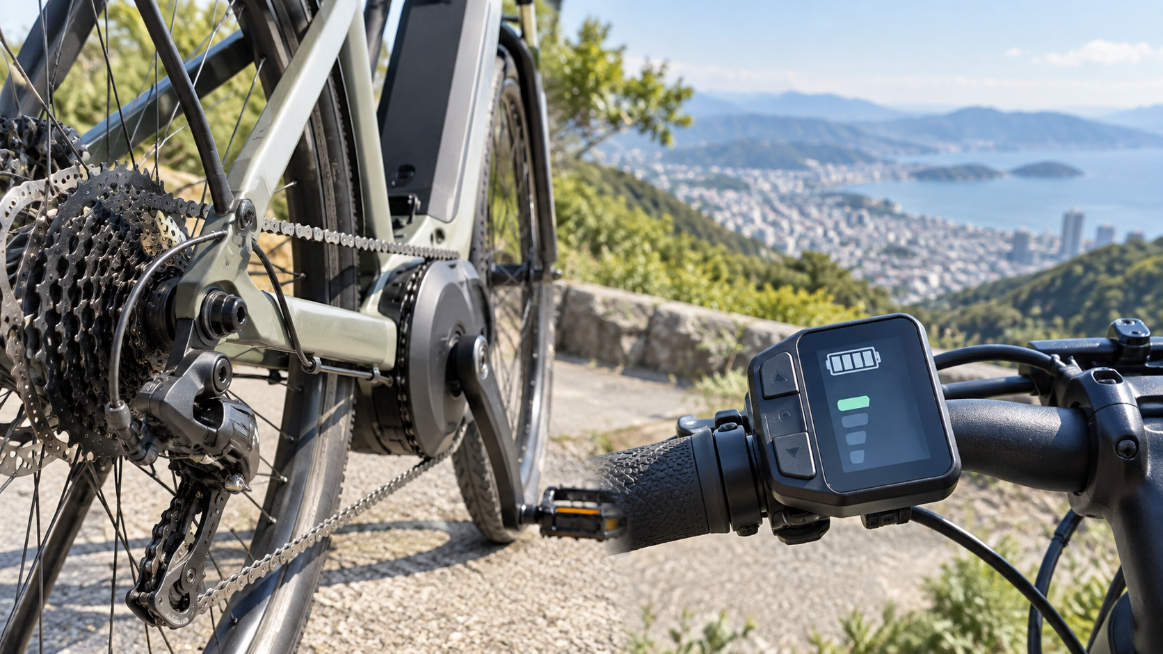 電動アシスト自転車の駆動部とアシスト表示
