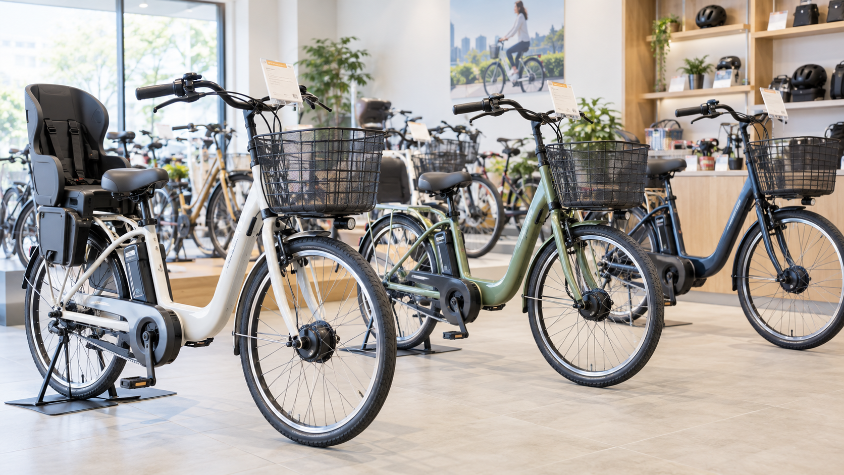 価格表示のある電動アシスト自転車の展示イメージ