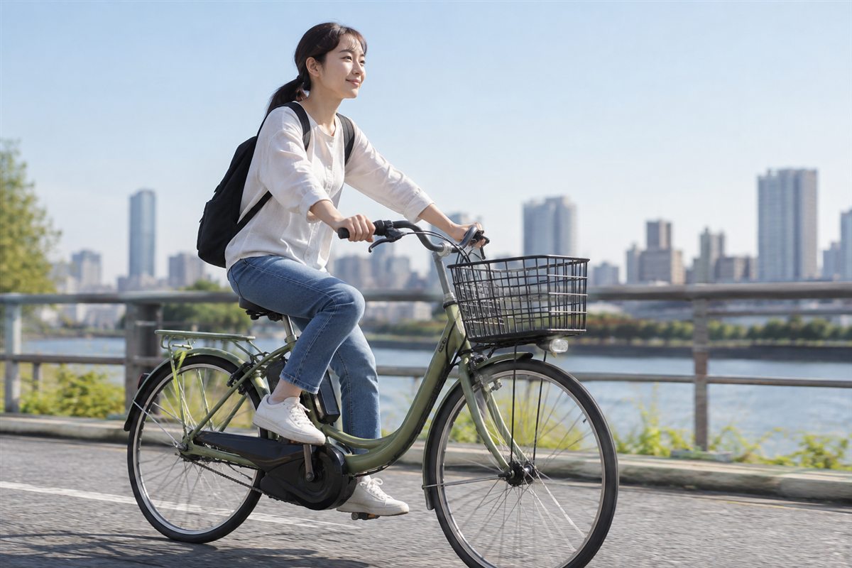 アシストはこぐ力を助ける仕組みを確認する様子