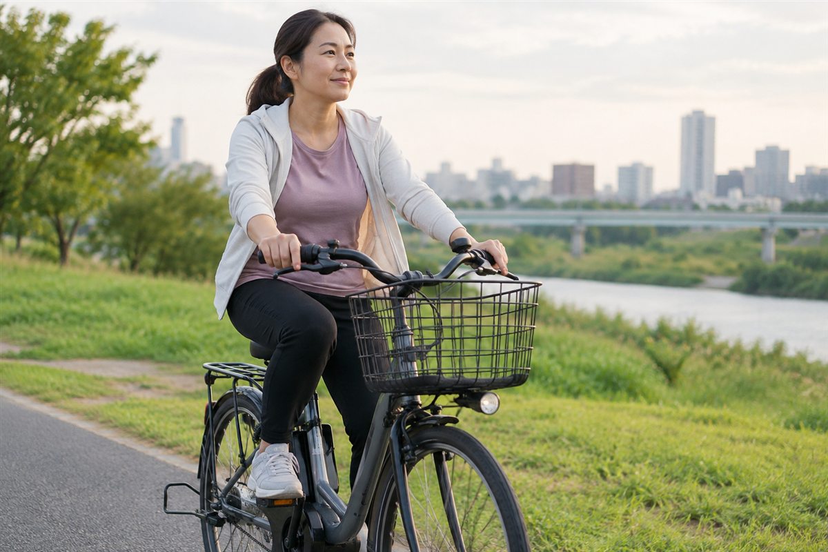 乗れば必ず痩せるわけではないを確認する電動自転車の利用者