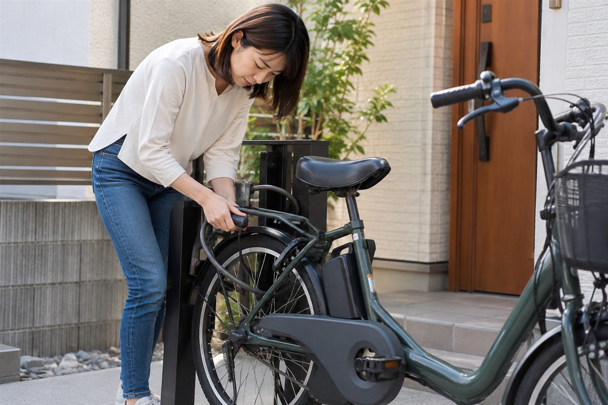 自宅でも短時間でも鍵をかけるに関する電動自転車の様子