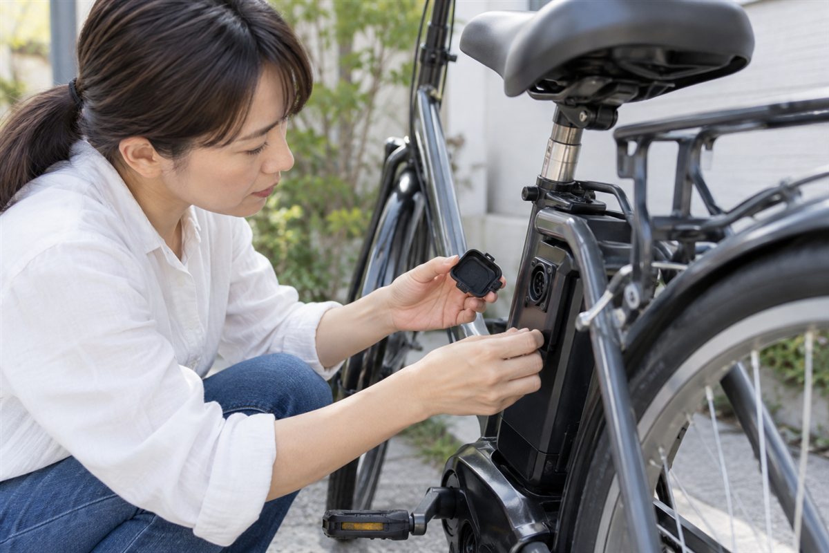 付けたまま走らないことに関する電動自転車の確認場面