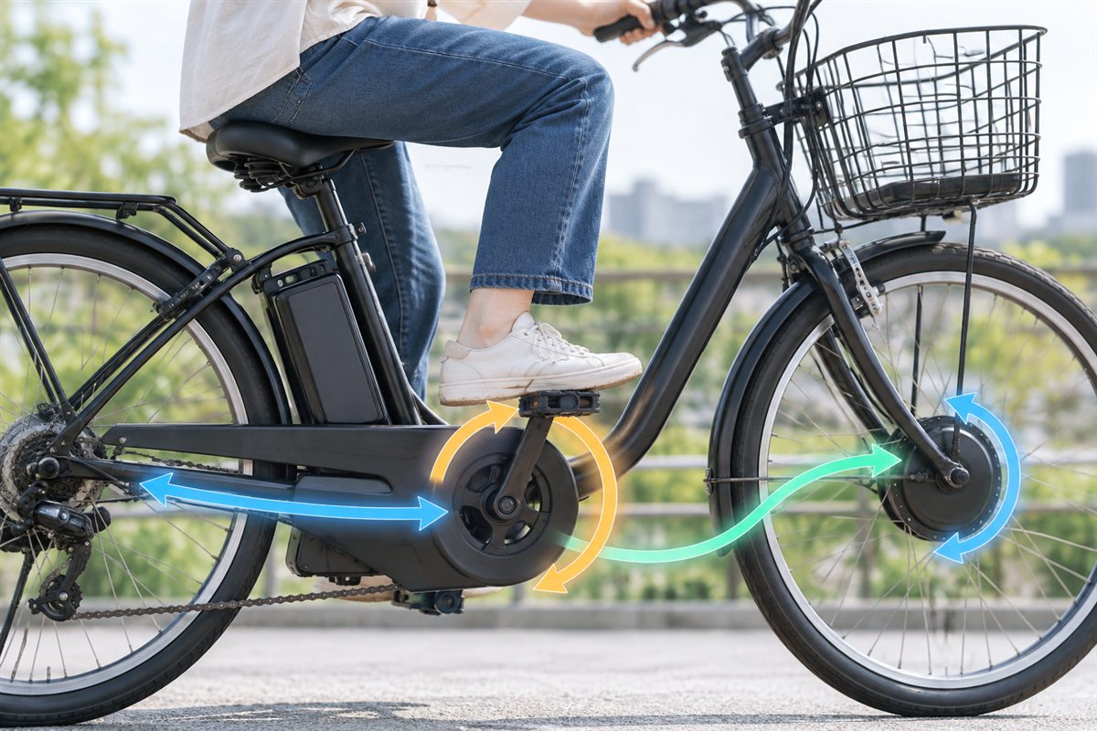 力が伝わる流れを知るに関連する電動自転車の場面