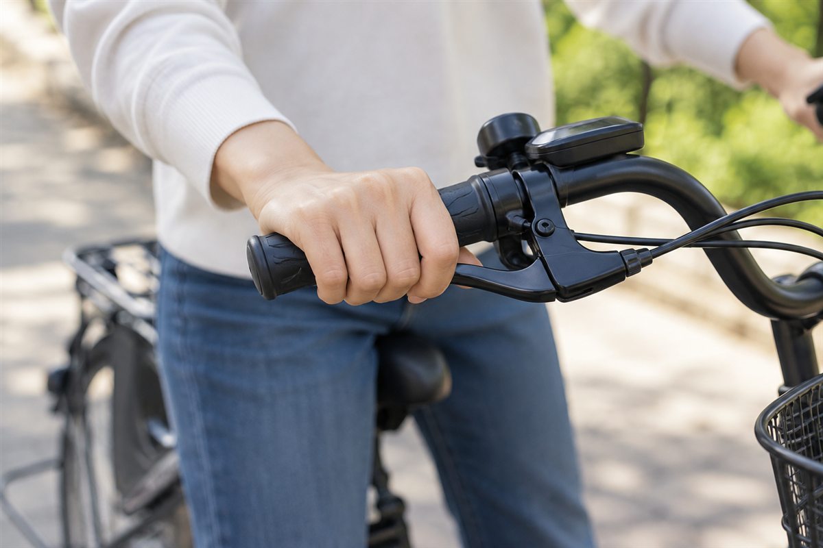 レバーの握り具合を見るに関連する電動自転車の場面