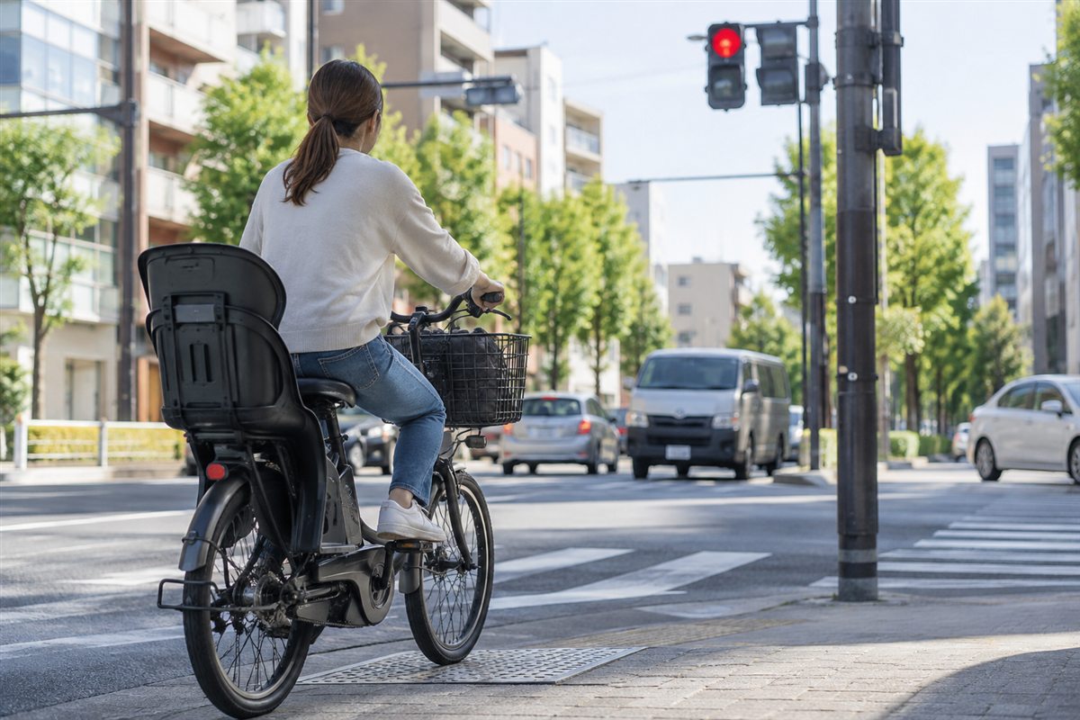 信号の多い道では発進が変わるに関する電動自転車の様子