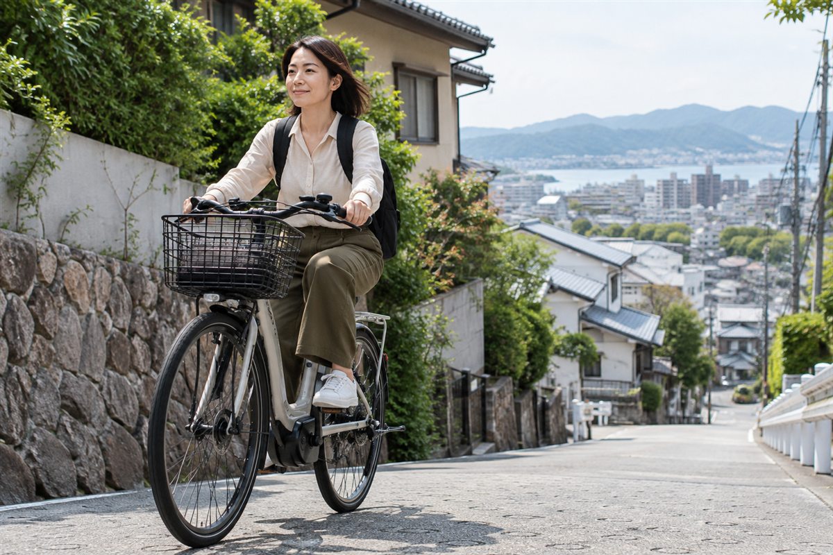 回生で回収できるものに関連する電動自転車の場面