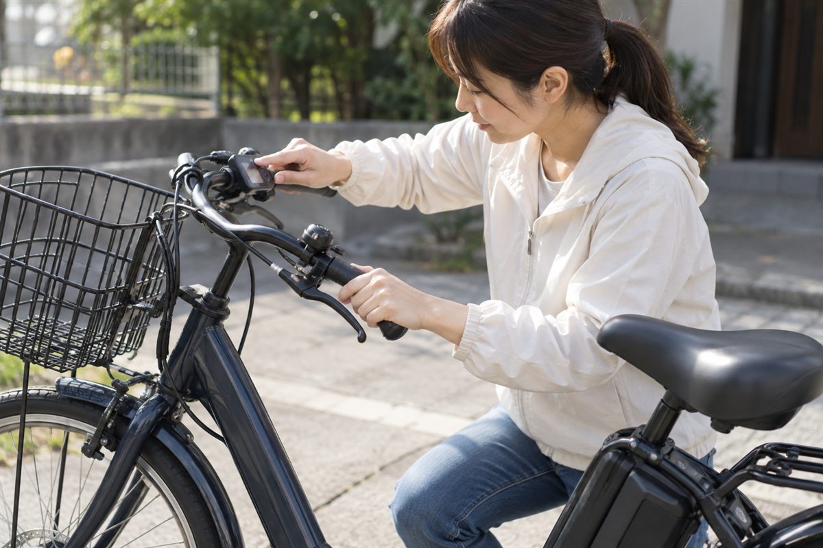 電源を切りブレーキで車輪を止めるを確認する様子
