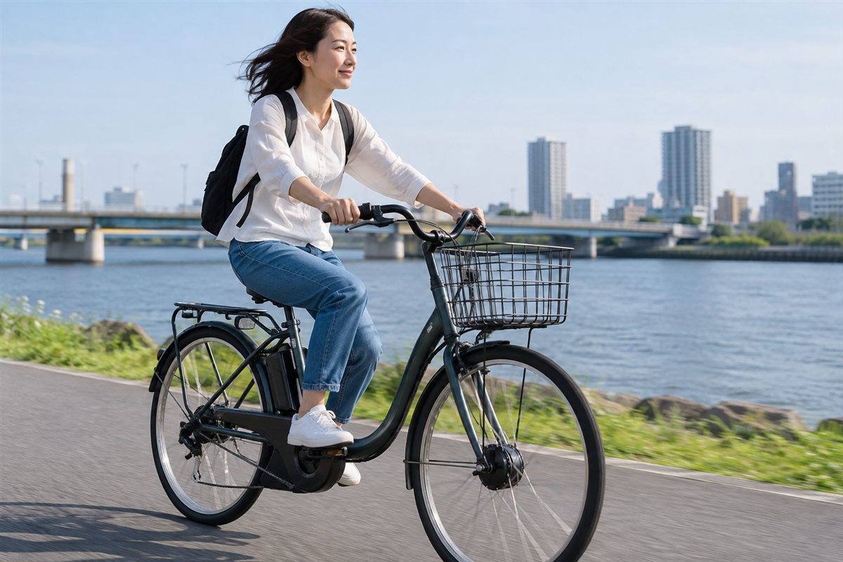 速く走るときの感じ方について相談する電動自転車の利用者