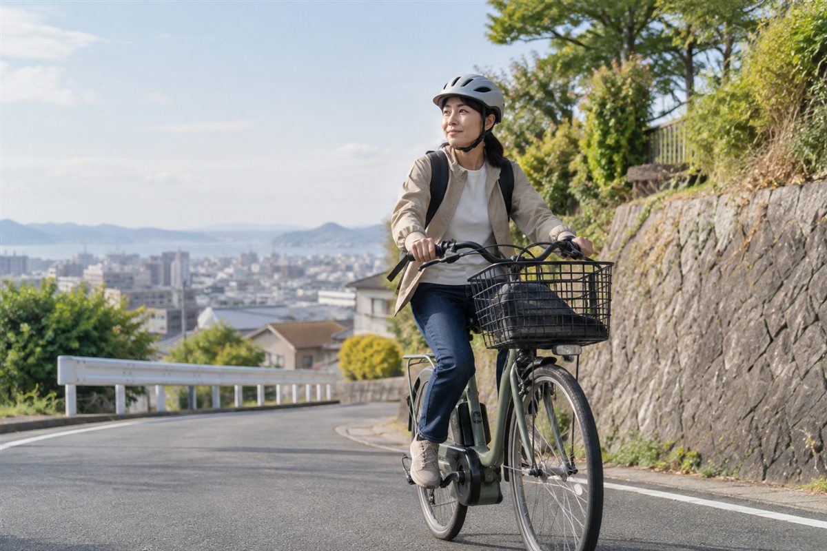 アシストは道に合わせて使うを実践する電動自転車の利用者