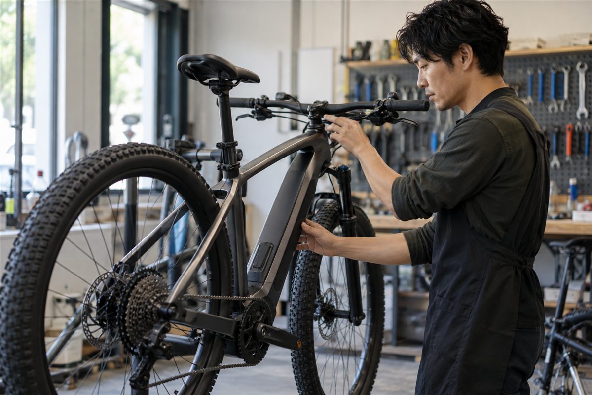 eBike Sportの主な仕様を専門店で点検する様子
