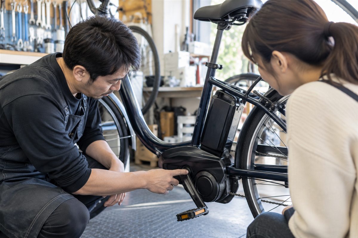 がたつきは乗り続けないを相談する電動自転車の利用者
