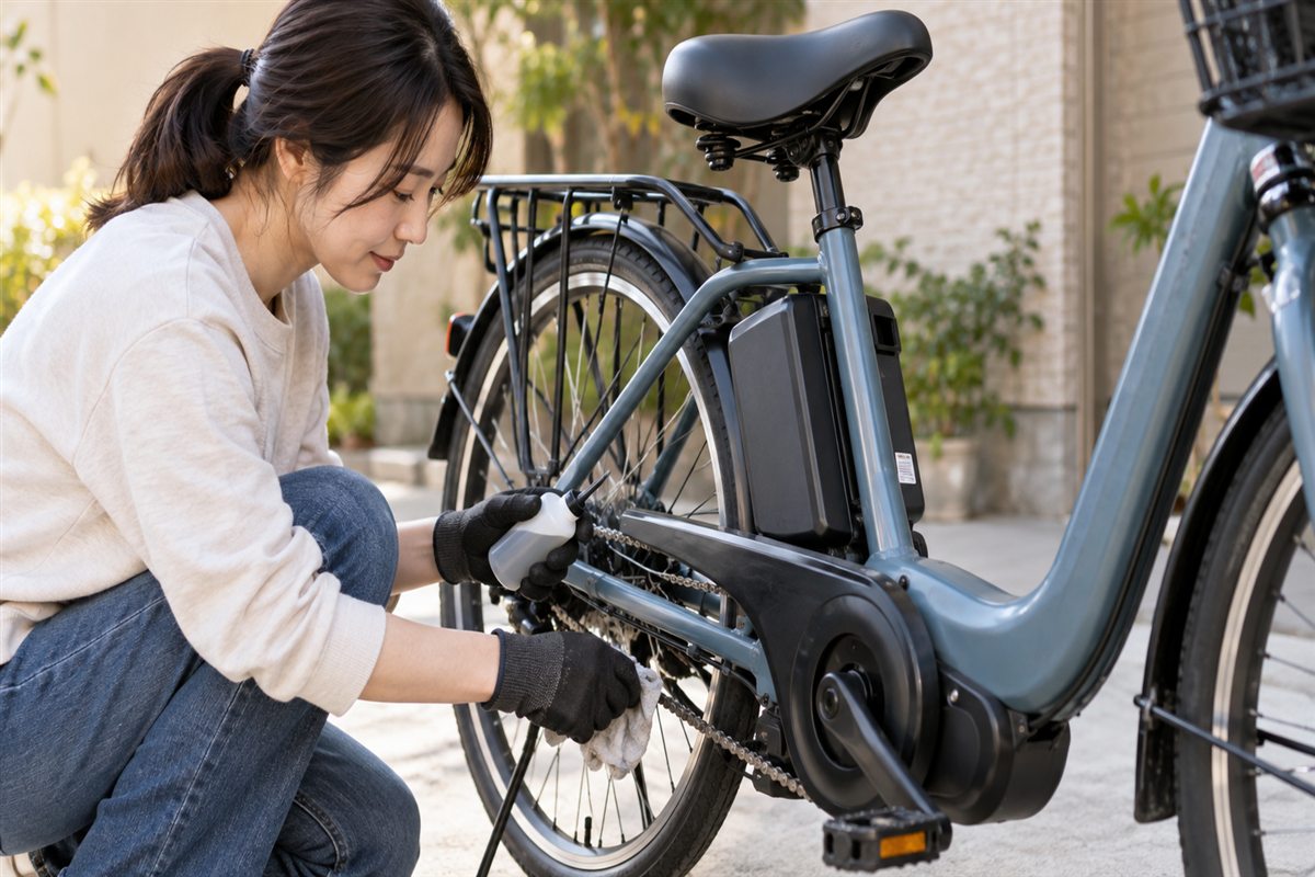 電動自転車の油を差す場所は？注油禁止の部品とお手入れの注意点に関連する電動自転車の場面