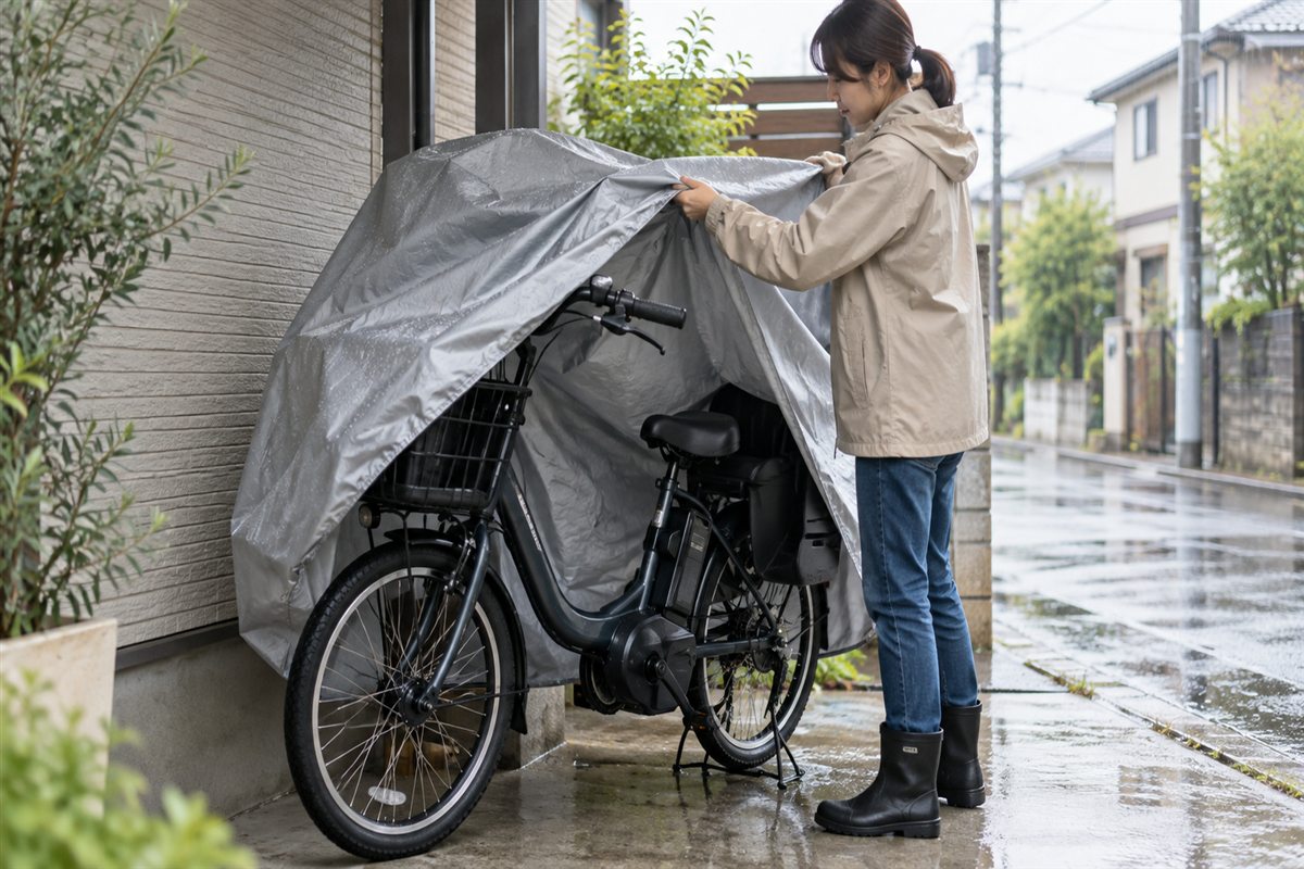 電動自転車の防水対策｜カバーの適合と保管で確認したいことに関する電動自転車の場面