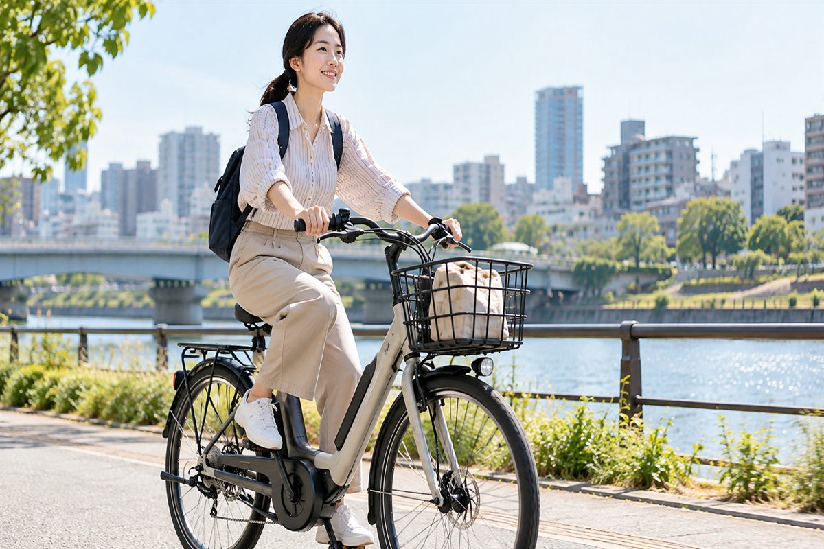 電動自転車に40分乗ると何カロリー？計算式と通勤・買い物の目安に関する電動自転車の場面