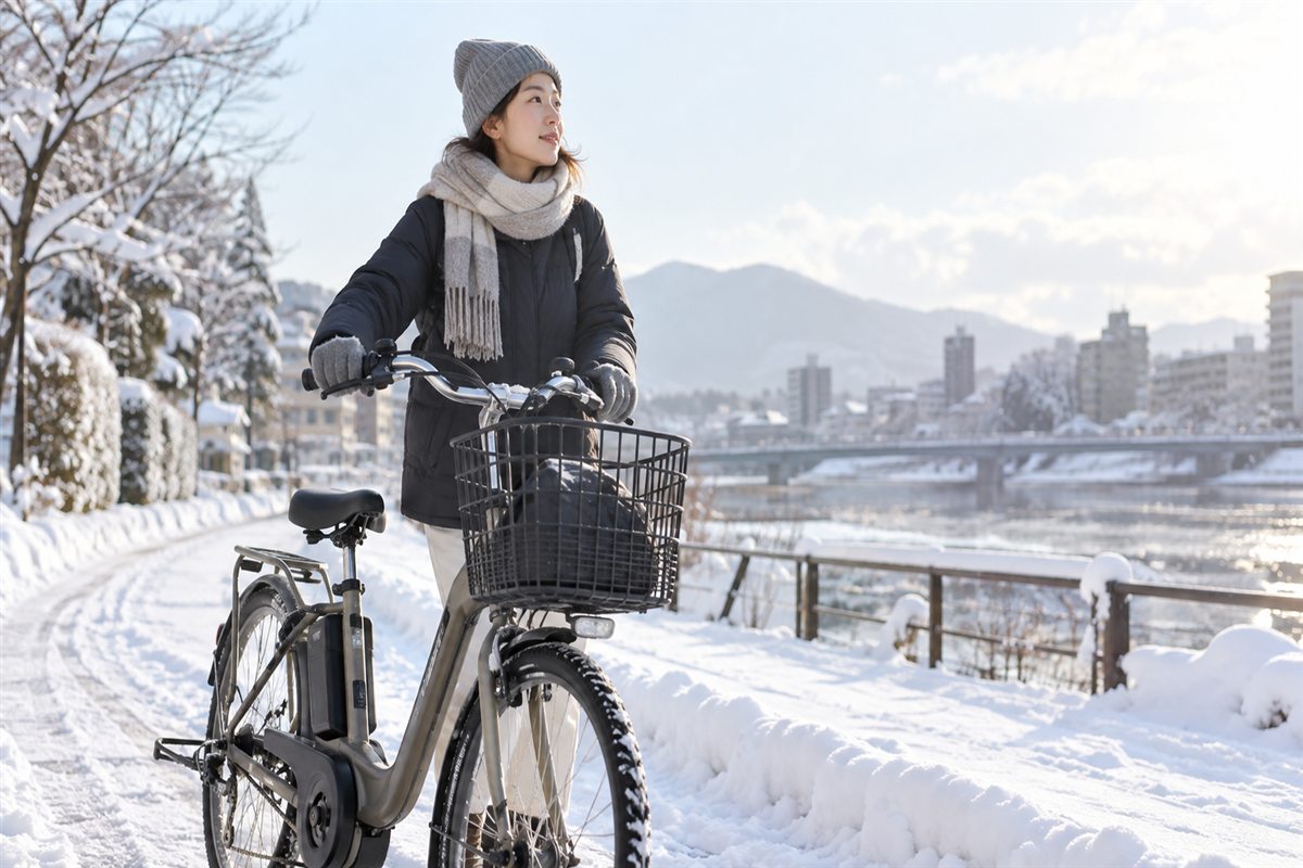 電動自転車は雪で壊れる？低温と凍結を分けて考える冬の使い方に関する電動自転車の場面