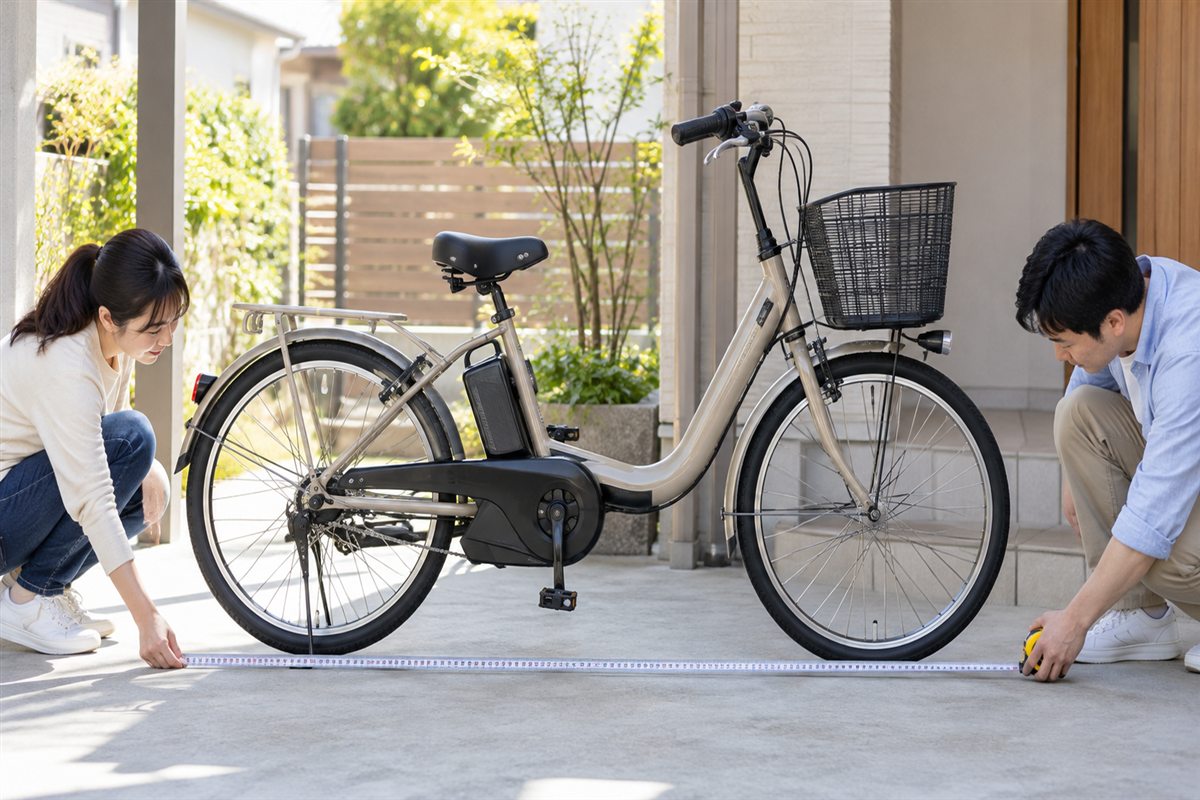 電動自転車の全長とは？寸法の読み方と置き場所の測り方に関連する電動自転車の場面