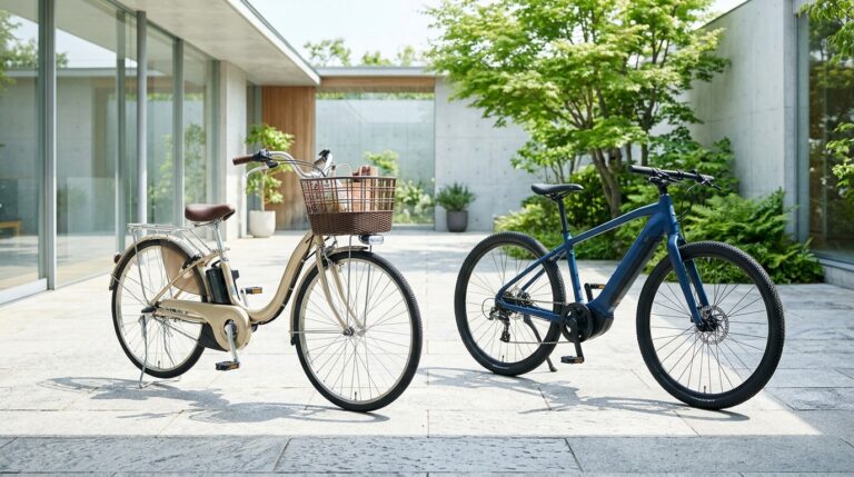 用途の異なる電動アシスト自転車を比較するイメージ